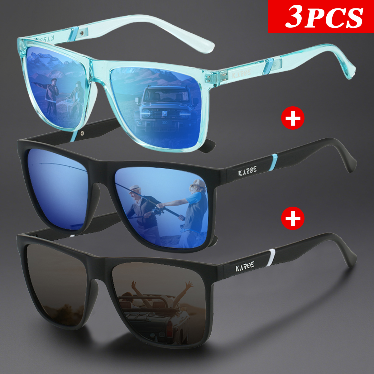 Fishing Sunglasses Polarized - 3Pcs/Set Karos Polarized Sunglasses Men Women