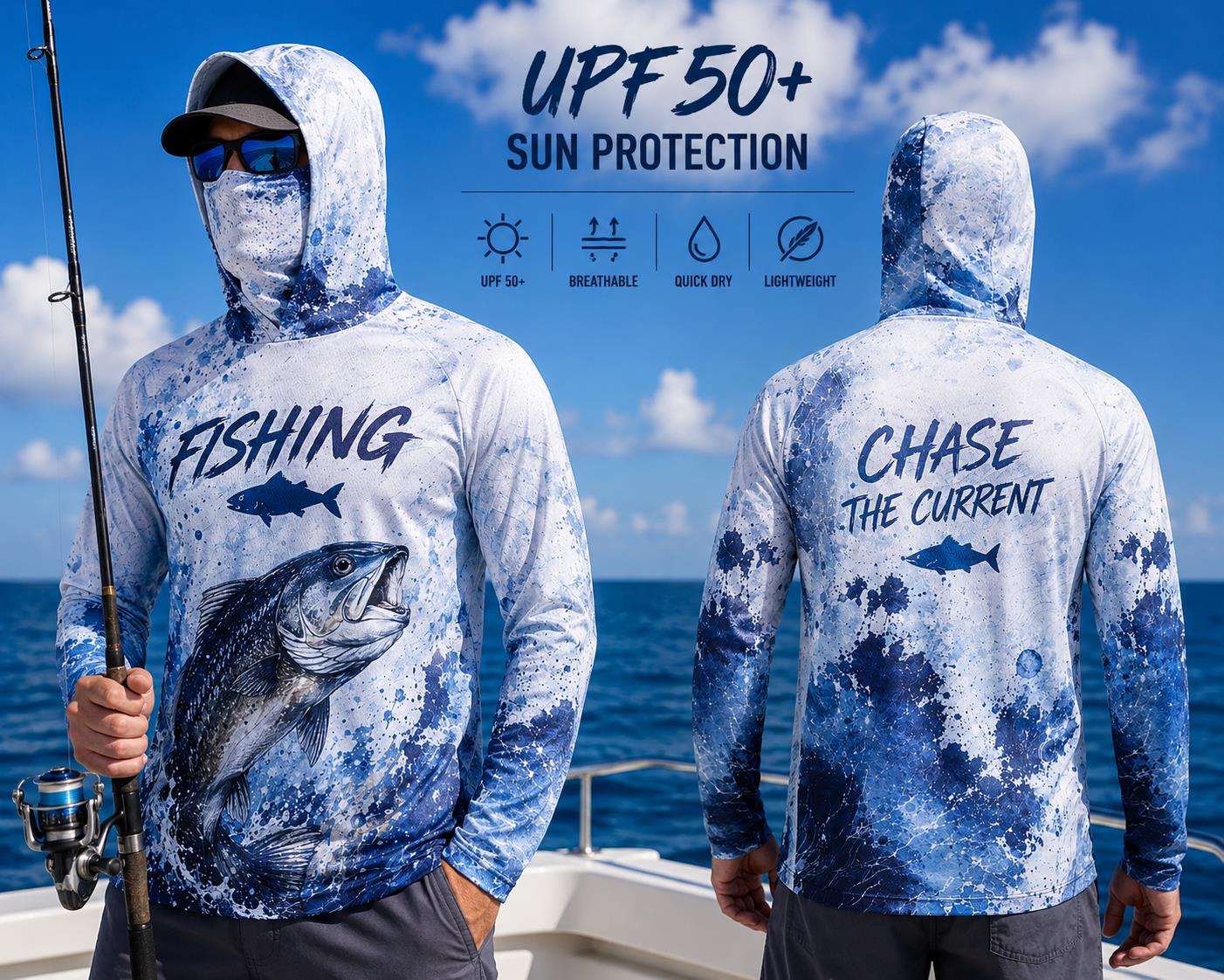 Fishing Hoodie Shirt Men Long  - Fishing Mask Sun Protection のレビューと価格