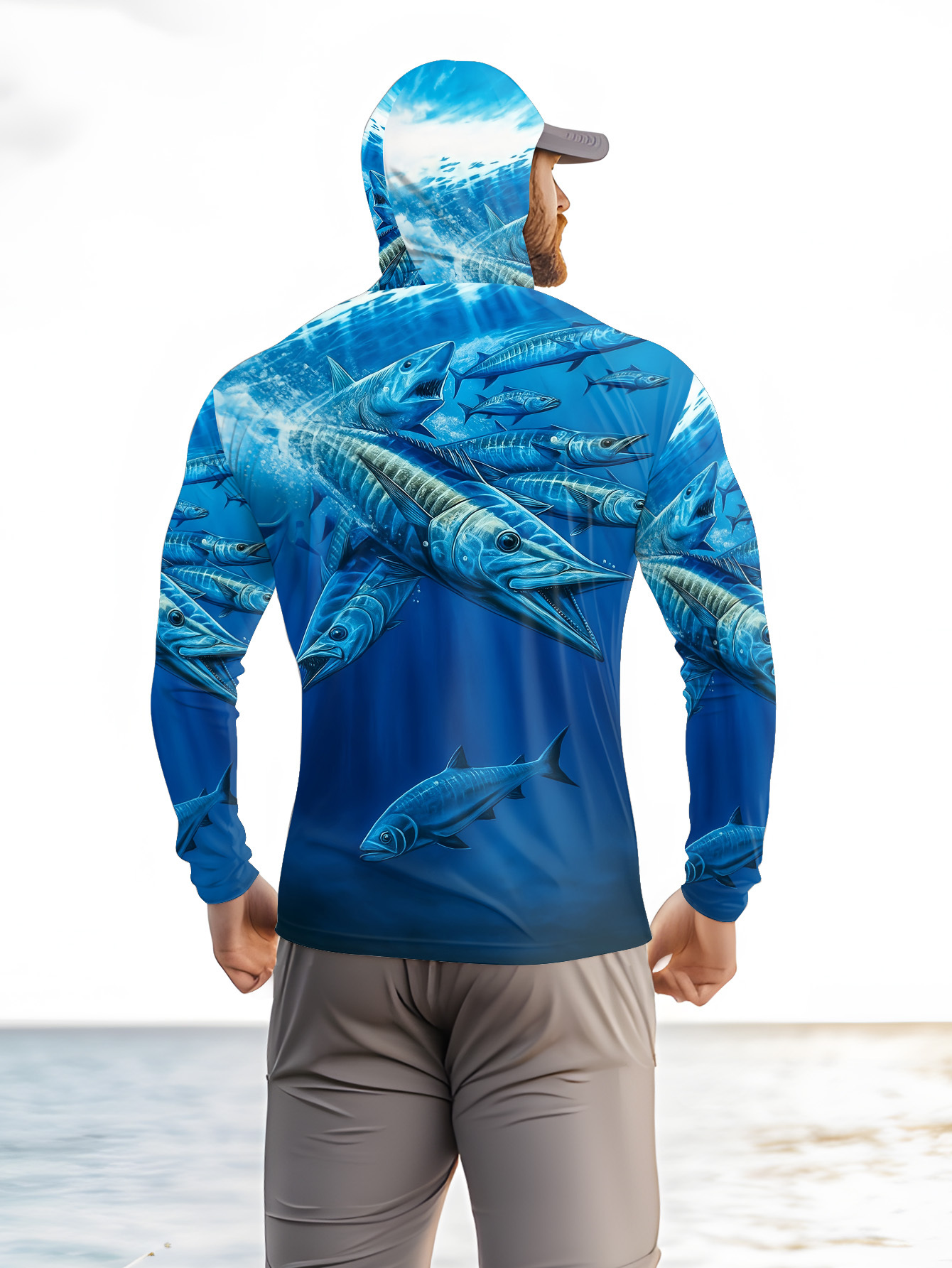 Men Hood Fishing Shirt long sl - Fishing Shirt Uv Protection のレビューと価格